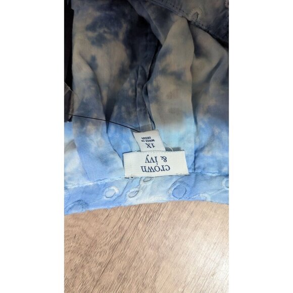 Crown & Ivy Blue & White Tie-Dye Sleeveless Top 1X  With Eyelet Design 100% Cott - Picture 10 of 10